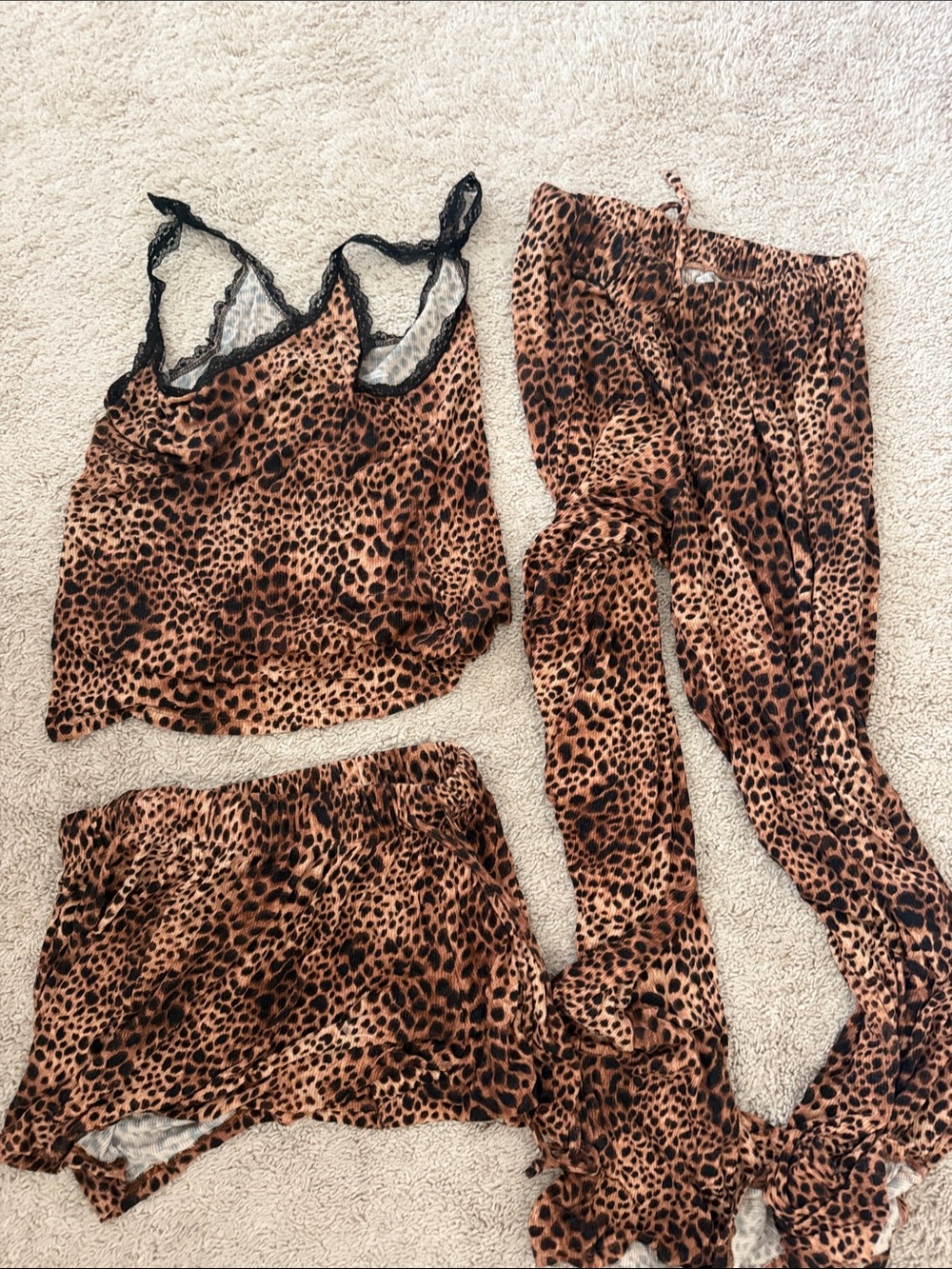 aerie Three-Piece Animal Print Set in Brown & Black Size Small